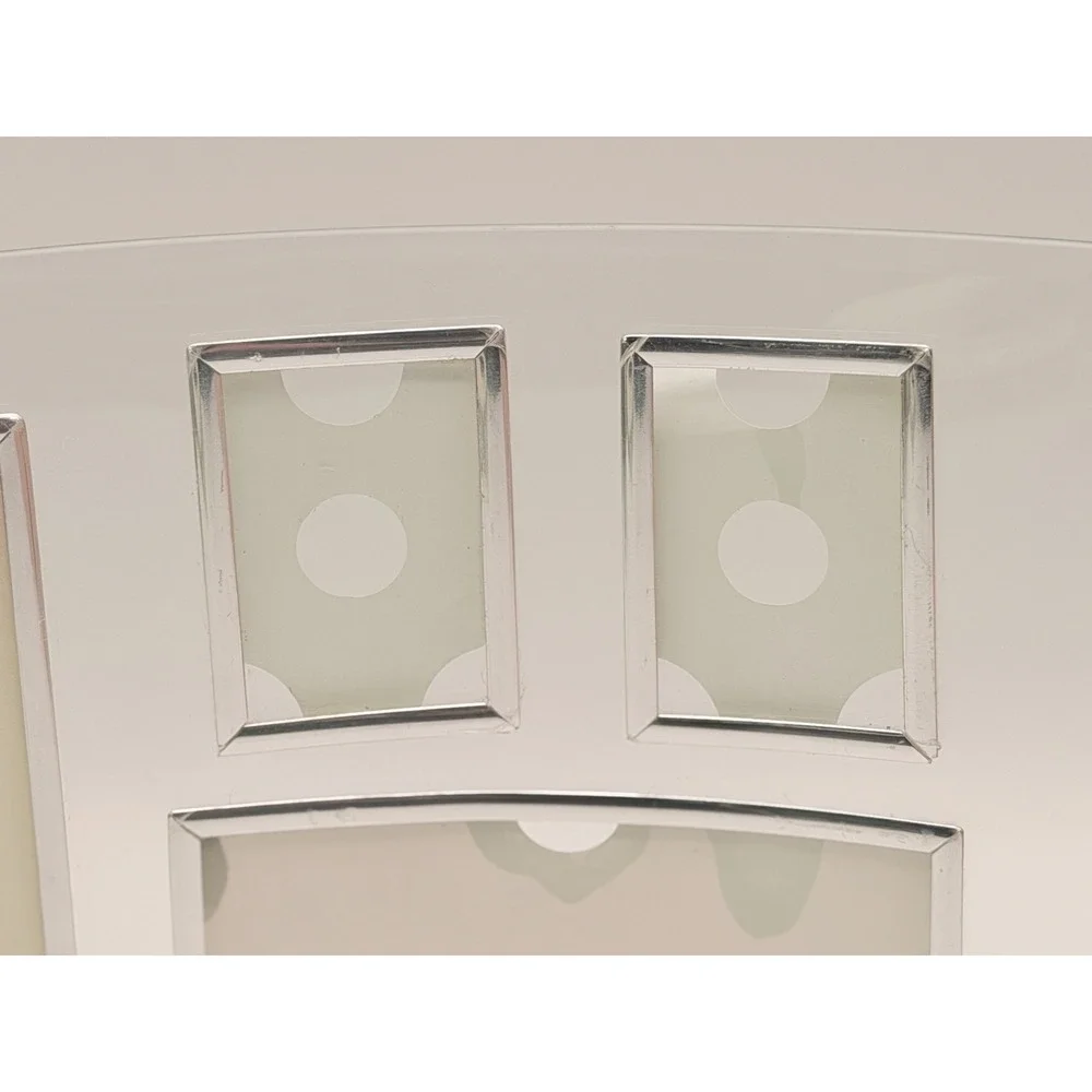 Modern Curved Glass 4 Opening Multi Picture Frame Silver Trim Tabletop 14.5x10.5